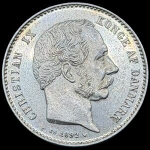 1892, 1 krone, Chr.IX, Sieg 1.1, Hede 14A, Kva. 0-M "Håndteringspor"