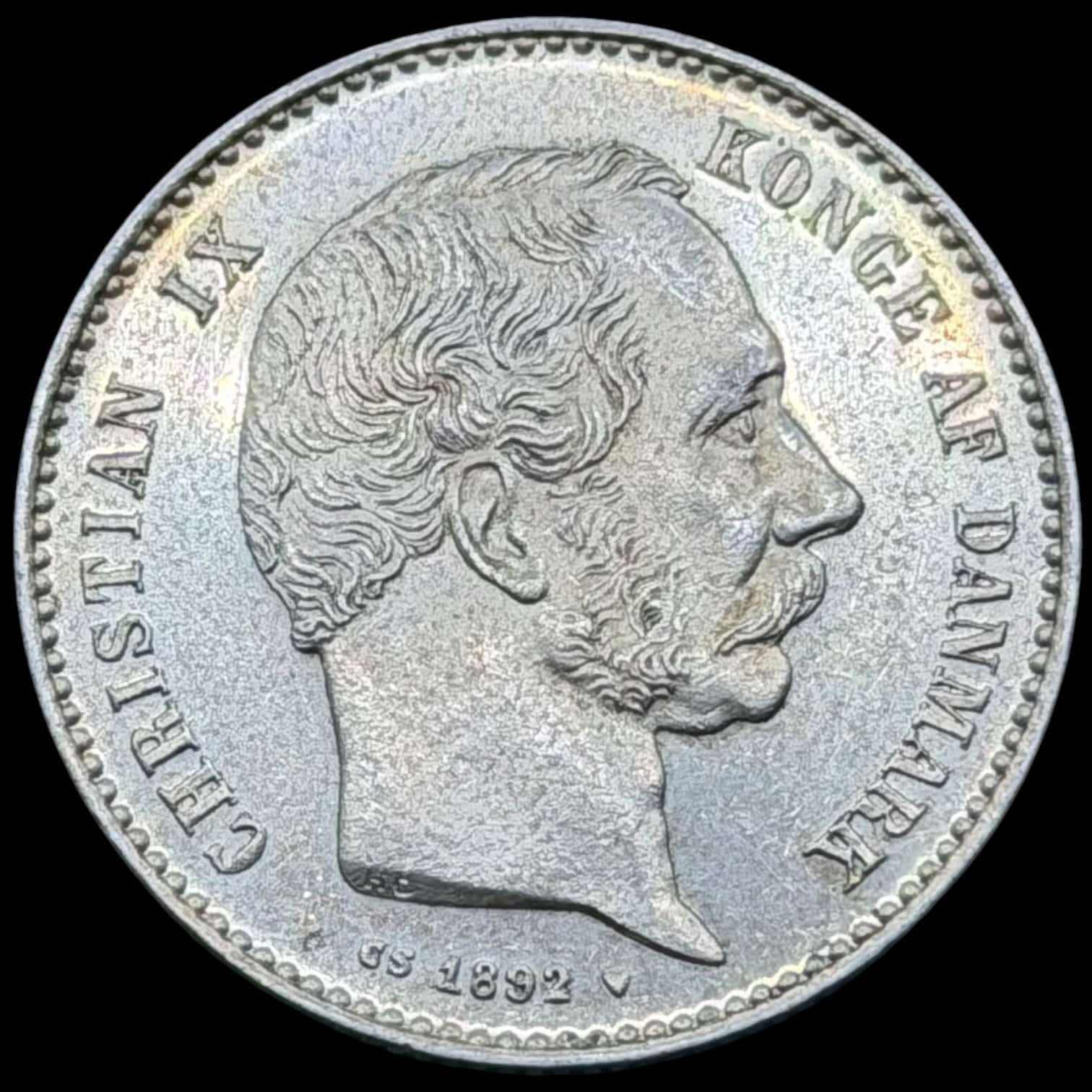 1892, 1 krone, Chr.IX, Sieg 1.1, Hede 14A, Kva. 0-M "Håndteringspor"