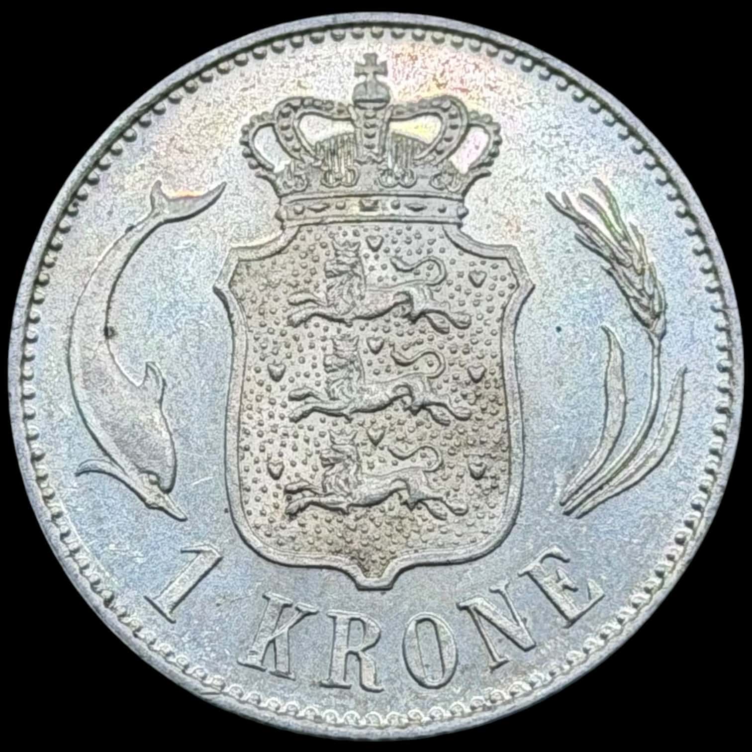 1892, 1 krone, Chr.IX, Sieg 1.1, Hede 14A, Kva. 0-M "Håndteringspor" - Image 2