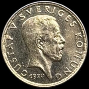 Sverige, 5 kronor 1920, Gustav V, SM 2, KM 797, 2,24 g, Kva. 0-01 Medaljeprægskarakter, rids