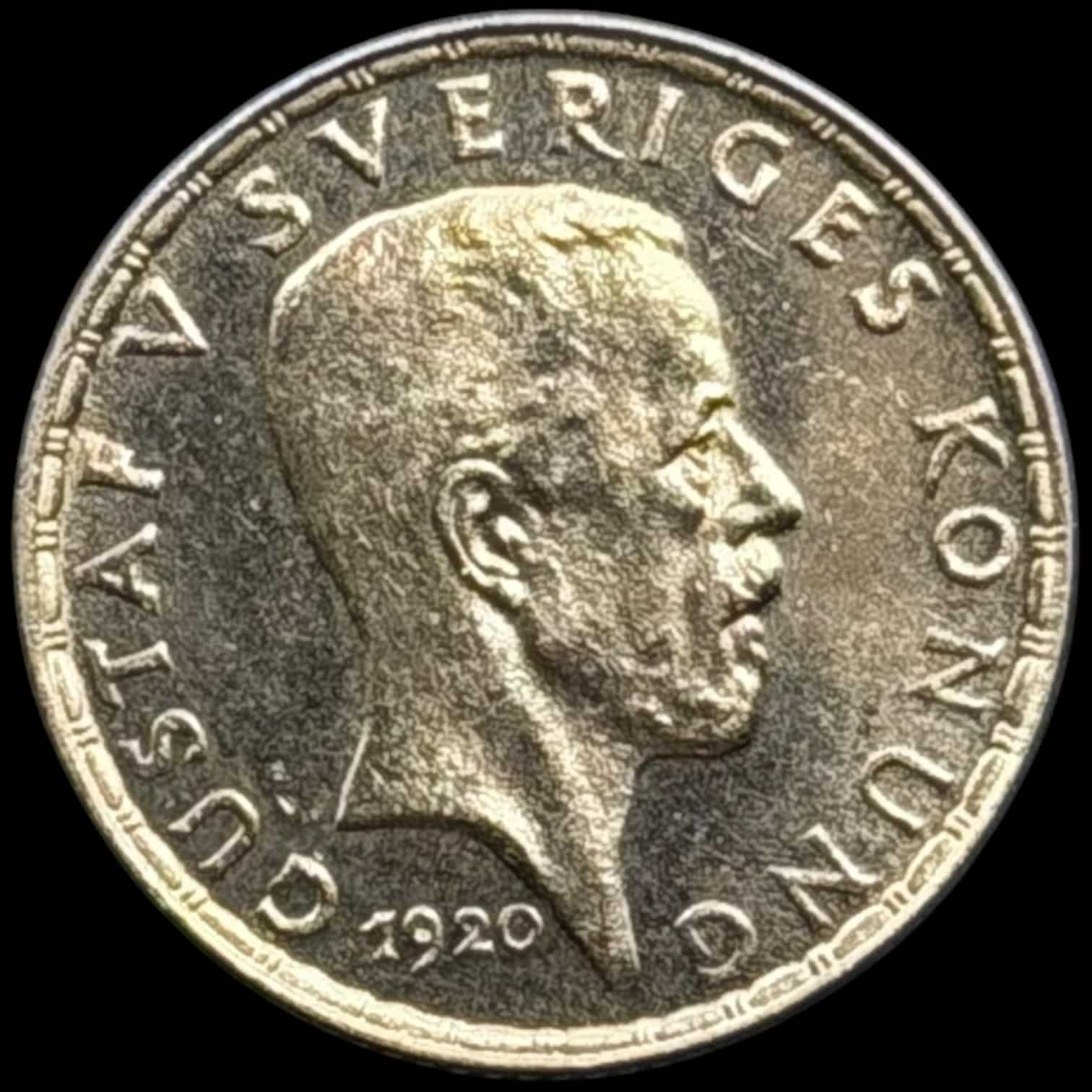Sverige, 5 kronor 1920, Gustav V, SM 2, KM 797, 2,24 g, Kva. 0-01 Medaljeprægskarakter, rids