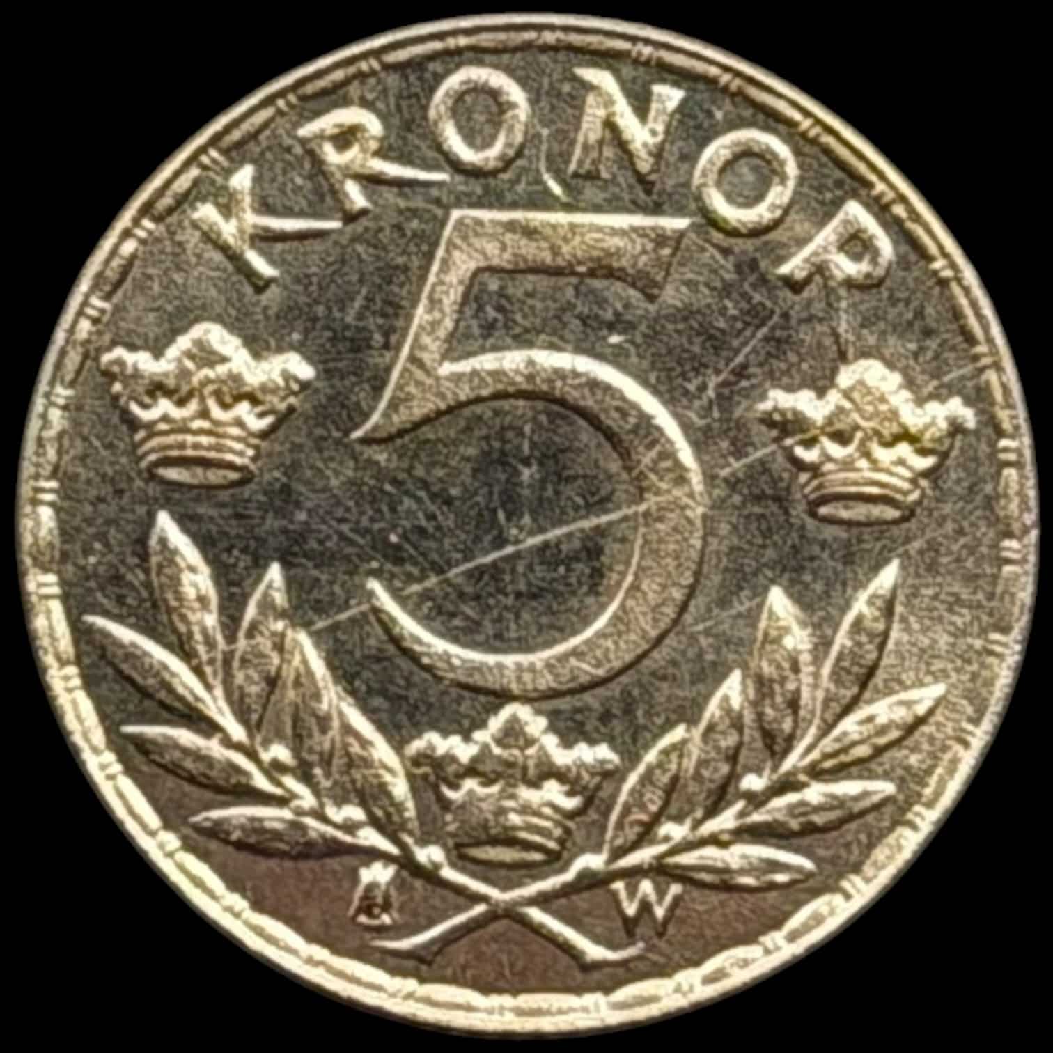 Sverige, 5 kronor 1920, Gustav V, SM 2, KM 797, 2,24 g, Kva. 0-01 Medaljeprægskarakter, rids - Image 2