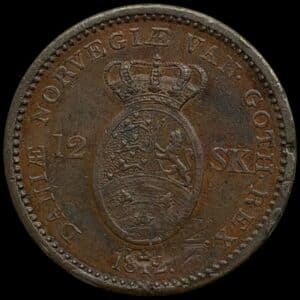 1812, 12 skilling, Fre.VI, "Slået på 1 skilling 1771, Sieg 6.1, Hede 11, Kva. 01-1+