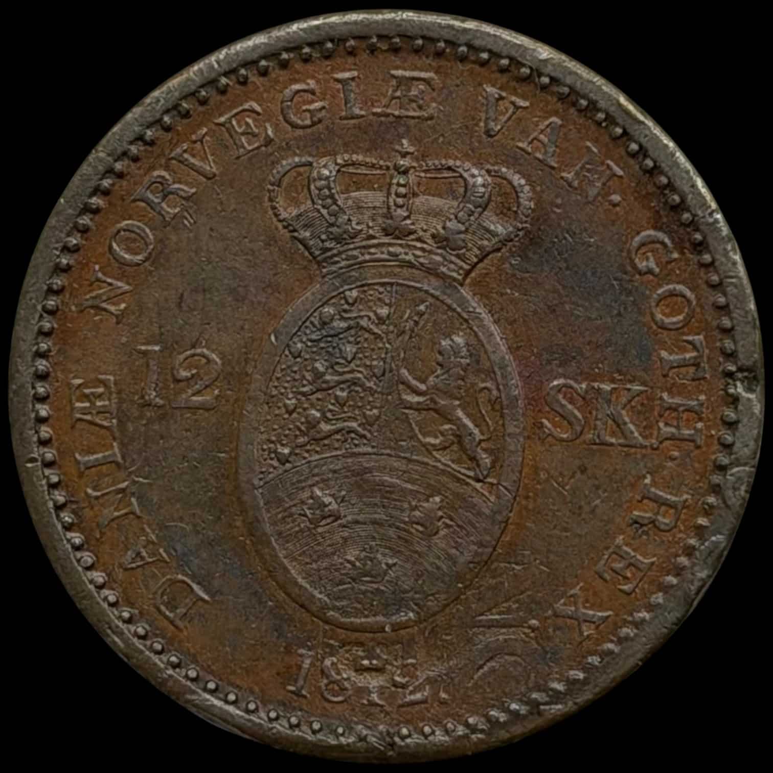 1812, 12 skilling, Fre.VI, "Slået på 1 skilling 1771, Sieg 6.1, Hede 11, Kva. 01-1+