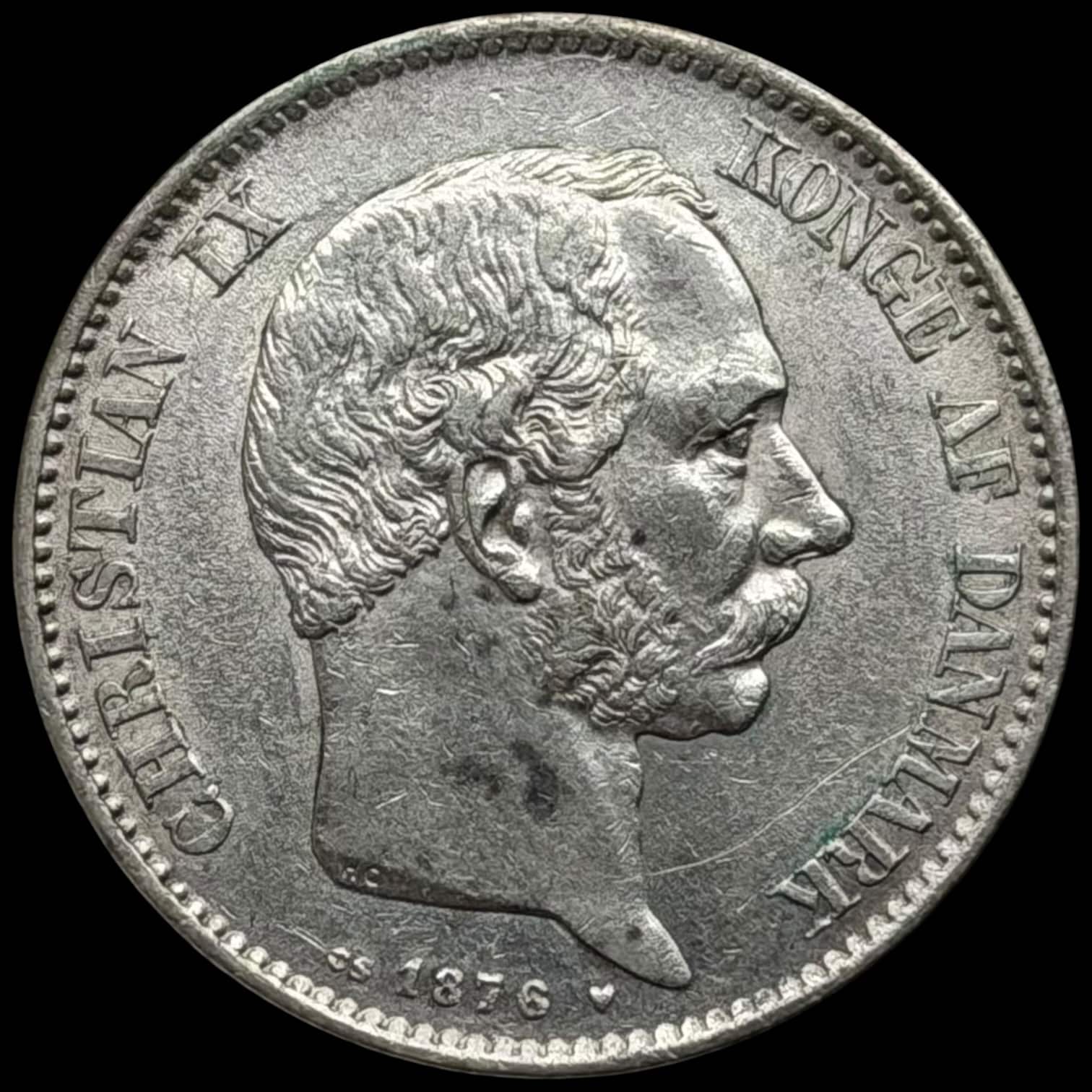 1876, 2 kroner, Chr.IX, Sieg 1.1, Hede 13A, Kva. 1+-01 rids