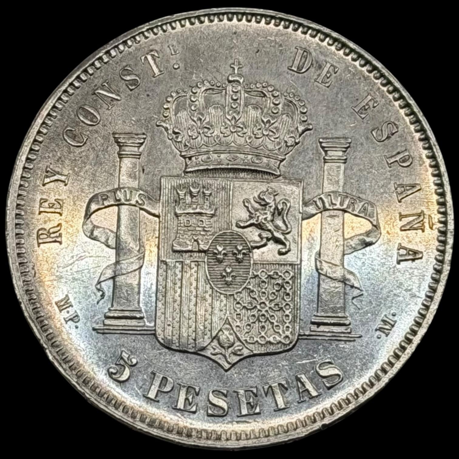 Spanien, 5 Pesetas 1888, Alfonso XIII, KM 689, Cal 13, Kva. 0-01 medaljeprægskarakter - Image 3