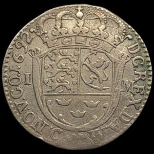 1692, 1 mark, Chr.V, Sieg 20.3, Hede 95C, Kva. 1+, Ex. BR 835/137 2012