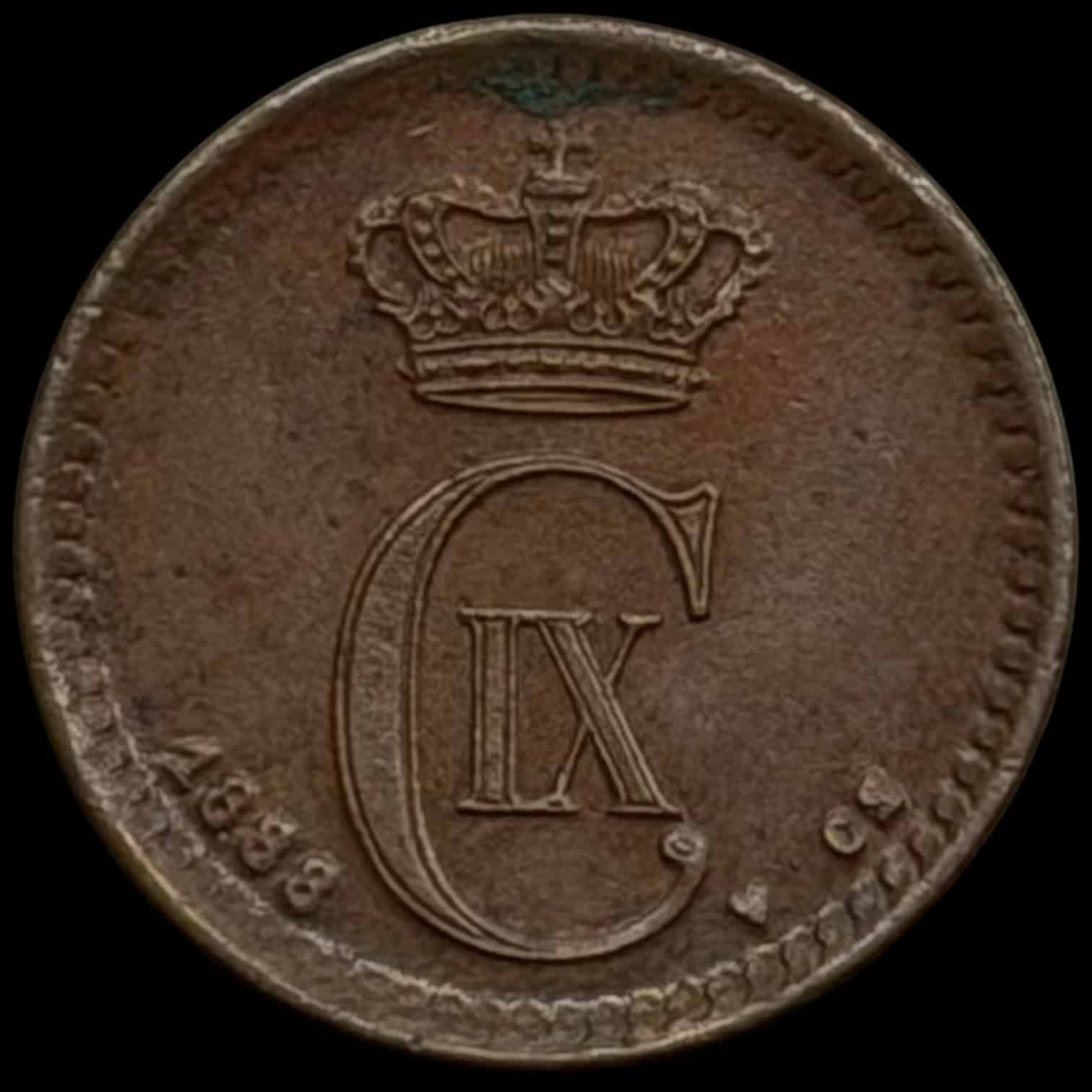 1888 CS, 1 øre, Chr.IX, Sieg 1.1, Hede 19A, Kva. 01