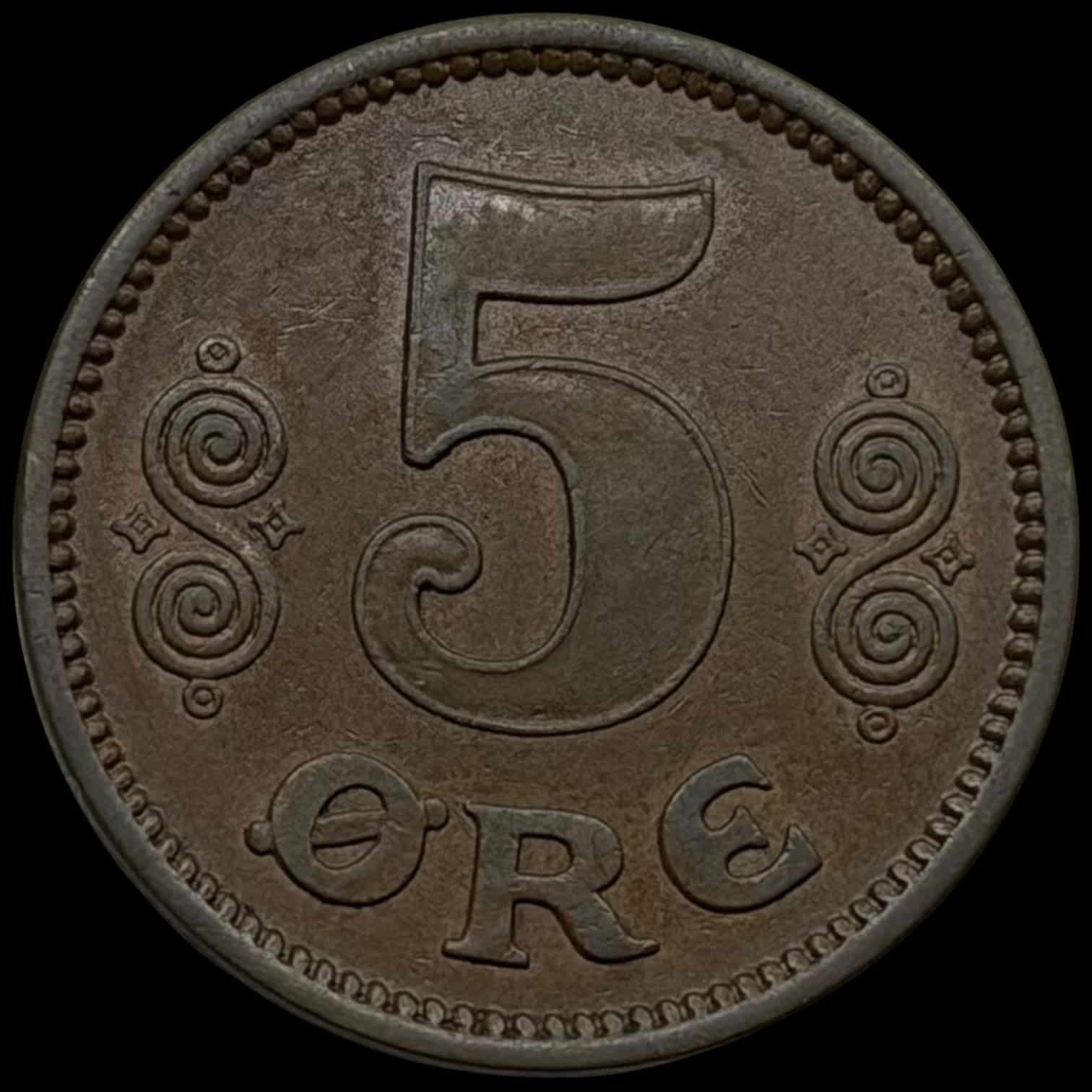 1913, 5 øre, Chr.X, Sieg 3.1, Hede 14A, Kva. 1+-01 - Image 2
