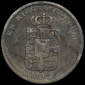 1813, 1 Rigsbankdaler, Fre.VI, Sieg 26.1, Hede 24A, Kva. 1 svag korroderet, u.alm type