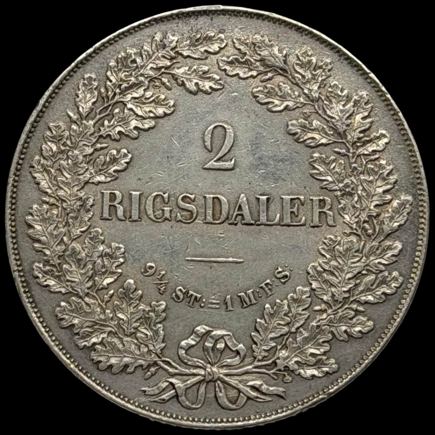 1863 / 53, 2 rigsdaler, Fre.VII, Sieg 14.3, Hede 6C, Kva. 1+ fint eksemplar af Hinnerups ualmindelige type med 6 på 5 og RH på VS - Image 2