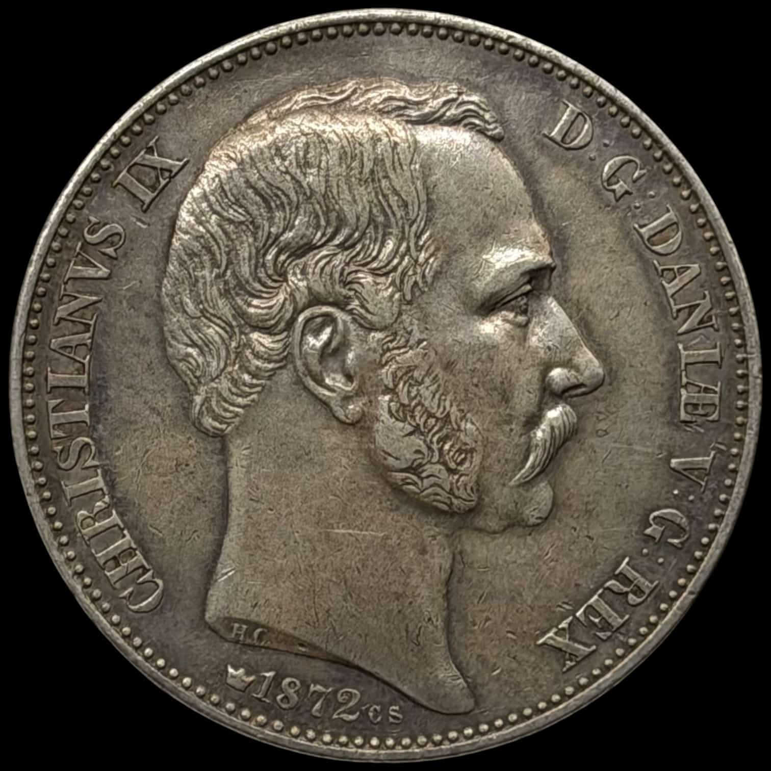 1872, 2 rigsdaler, Chr.IX, Sieg 5.2, Hede 4B, Kva. 01-1+ ks.