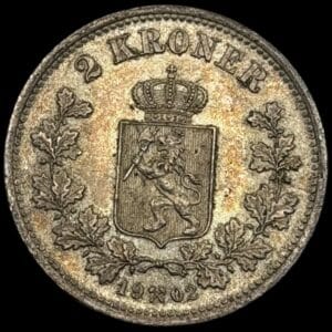 Norge, 2 kroner 1902, Oscar II, Sieg 65, NM 28, Kva. 01-01/0 Smukt patineret eksemplar