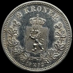 Norge, 2 kroner 1902, Oscar II, Sieg 65, NM 28, Kva. 01 renset