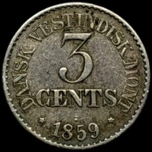Dansk Vestindien, 3 cent 1859, Fre.VII, Sieg 16, Hede 22, KM 64, Kva. 1+