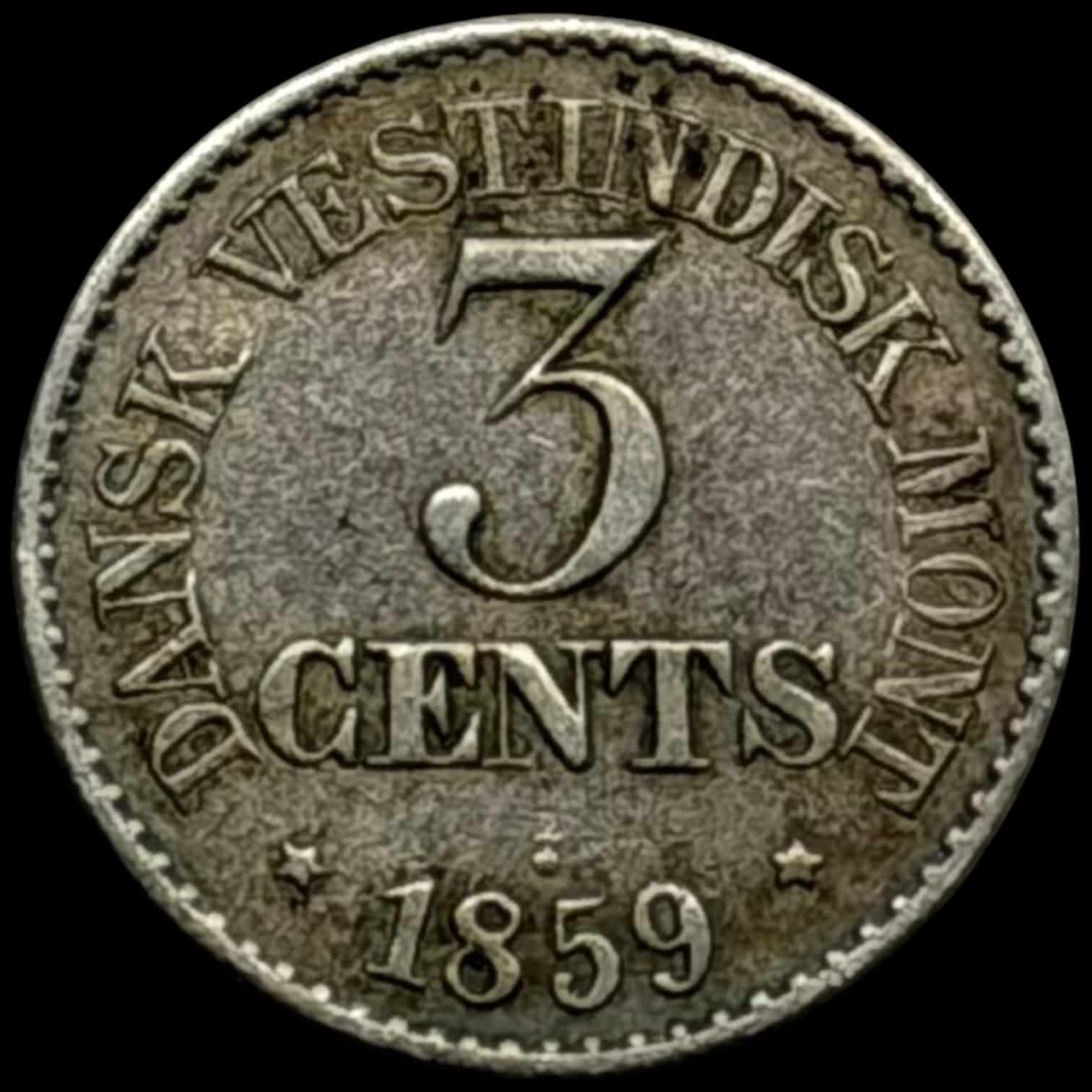 Dansk Vestindien, 3 cent 1859, Fre.VII, Sieg 16, Hede 22, KM 64, Kva. 1+