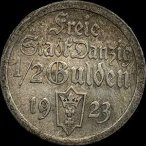 Polen / Tyskland, 1/2 gulden 1923, City of Danzig, KM 144, Kva. 1+