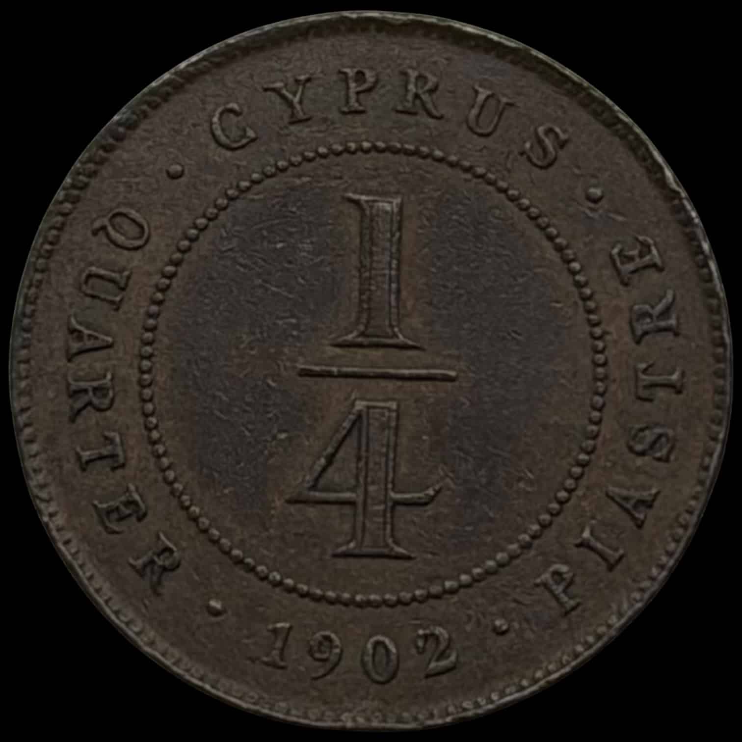 Britisk Cypern, 1/4 Piastre 1902, Edward VII, KM 8, Fitikides 44, Kva. 1+-01 - Image 2