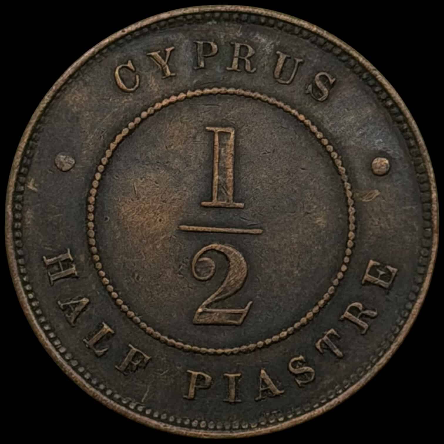 Britisk Cypern, 1/2 piastre 1881, Victoria, KM 2, Fitikides 15, Kva. 1+ - Image 2