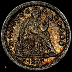 USA, 10 cents / Seated Liberty Dime 1857, KM 63.2, Kva. 01 smuk toning