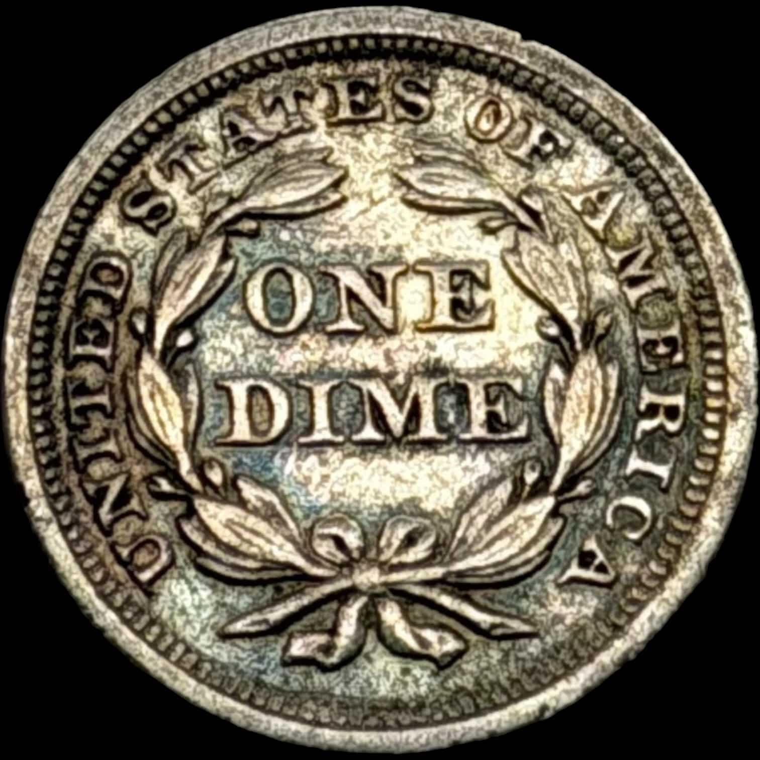 USA, 10 cents / Seated Liberty Dime 1857, KM 63.2, Kva. 01 smuk toning - Image 2