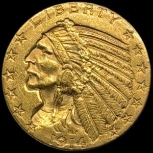 USA, 5 dollar 1914 "Indien Head", KM 129, Fr. 121, Kva. 01 renset