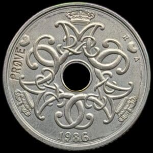 Prøvemønt, 5 krone 1986, GP 35b, præget i 212 stk, Kva. 0