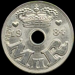 Prøvemønt, 1 krone 1984, GP 19, præget i 203 stk, Kva. 0