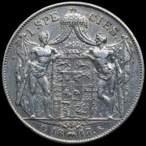 1847 VS, 1 speciedaler, Chr.VIII, Sieg 14, Hede 3F, Kva. 1-1+ renset
