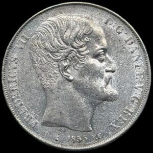 1855 FF, 2 rigsdaler, Fre.VII, Sieg 14.2, Hede 6B, Kva. 1+-01 let renset
