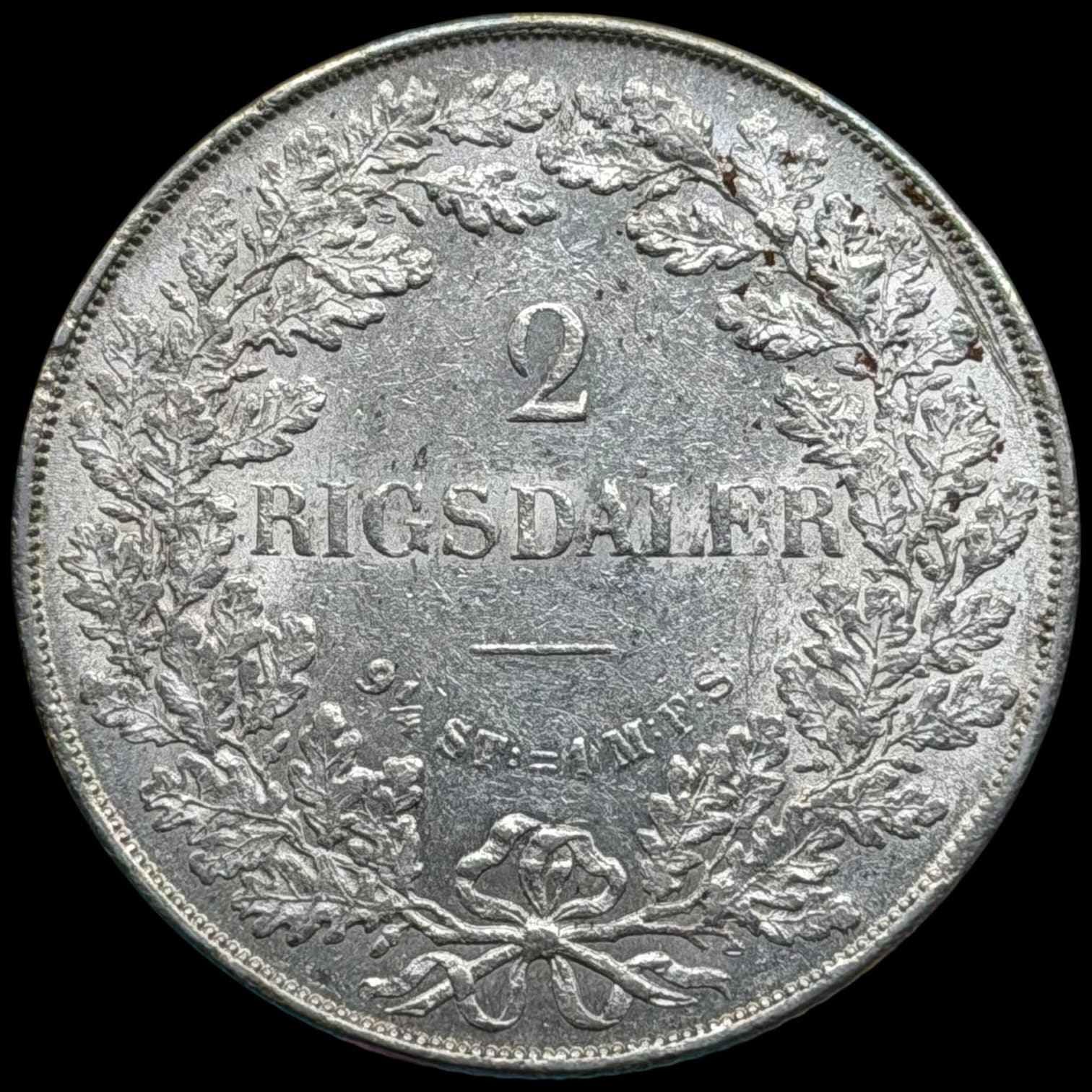 1855 FF, 2 rigsdaler, Fre.VII, Sieg 14.2, Hede 6B, Kva. 1+-01 let renset - Image 2