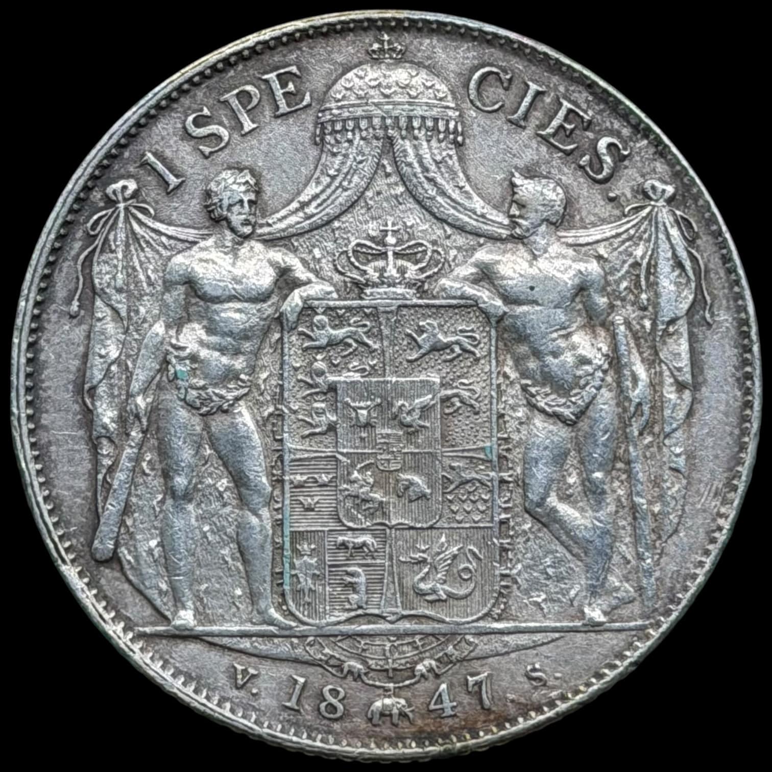 1847 VS, 1 speciedaler, Chr.VII, Sieg 14, Hede 3F, Kva. 1+