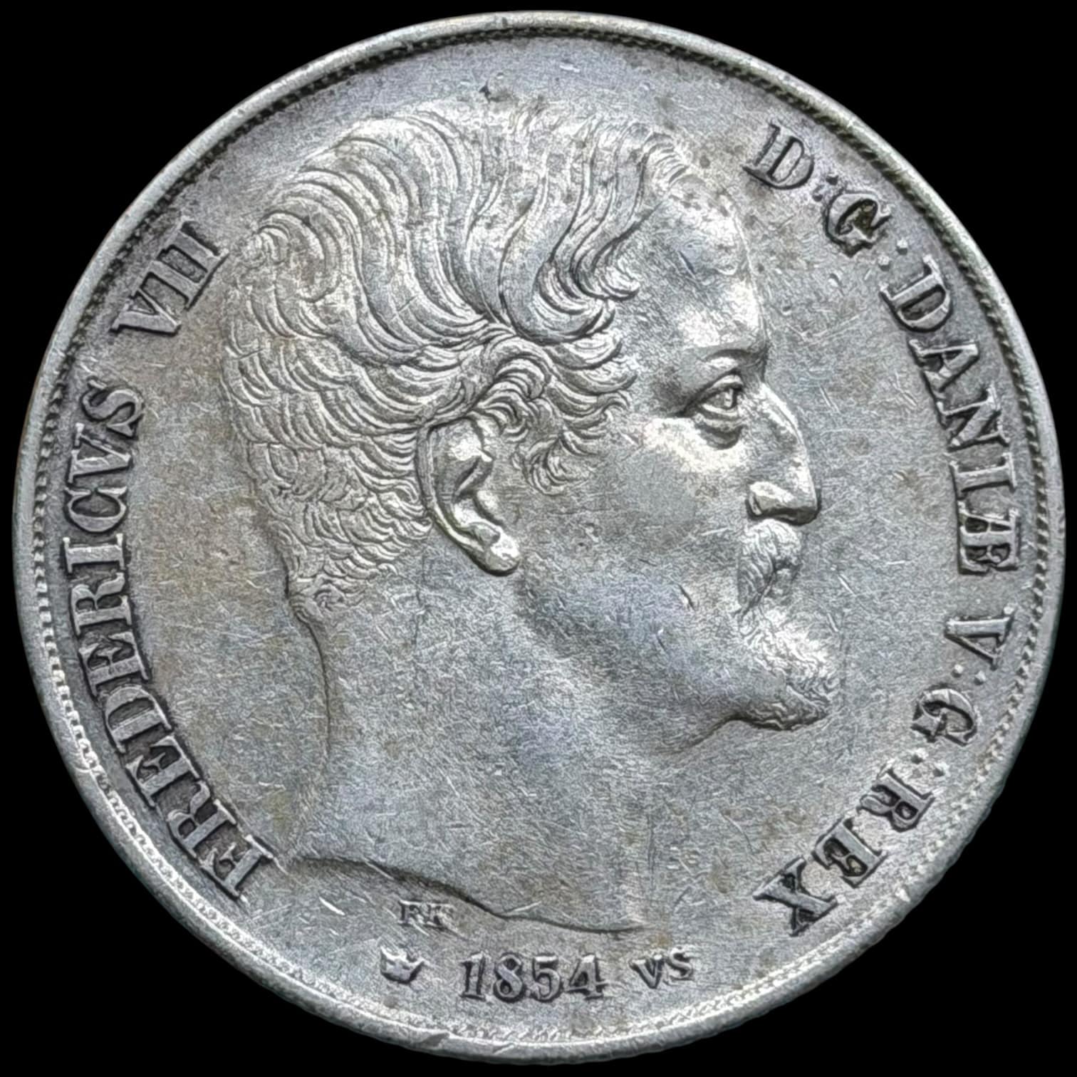 1854 VS, 2 rigsdaler, Fre.VII, Sieg 14.1, Hede 6A, Kva. 1+ svag renset