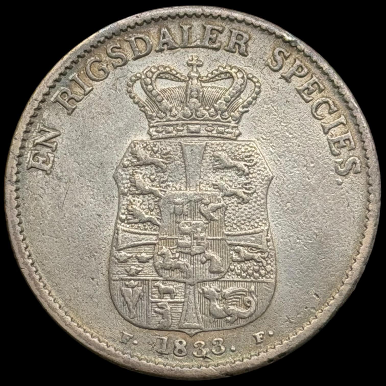 1833 FF, 1 speciedaler, Fre.VI, Sieg 30.4, Hede 26D, Kva. 1+ renset