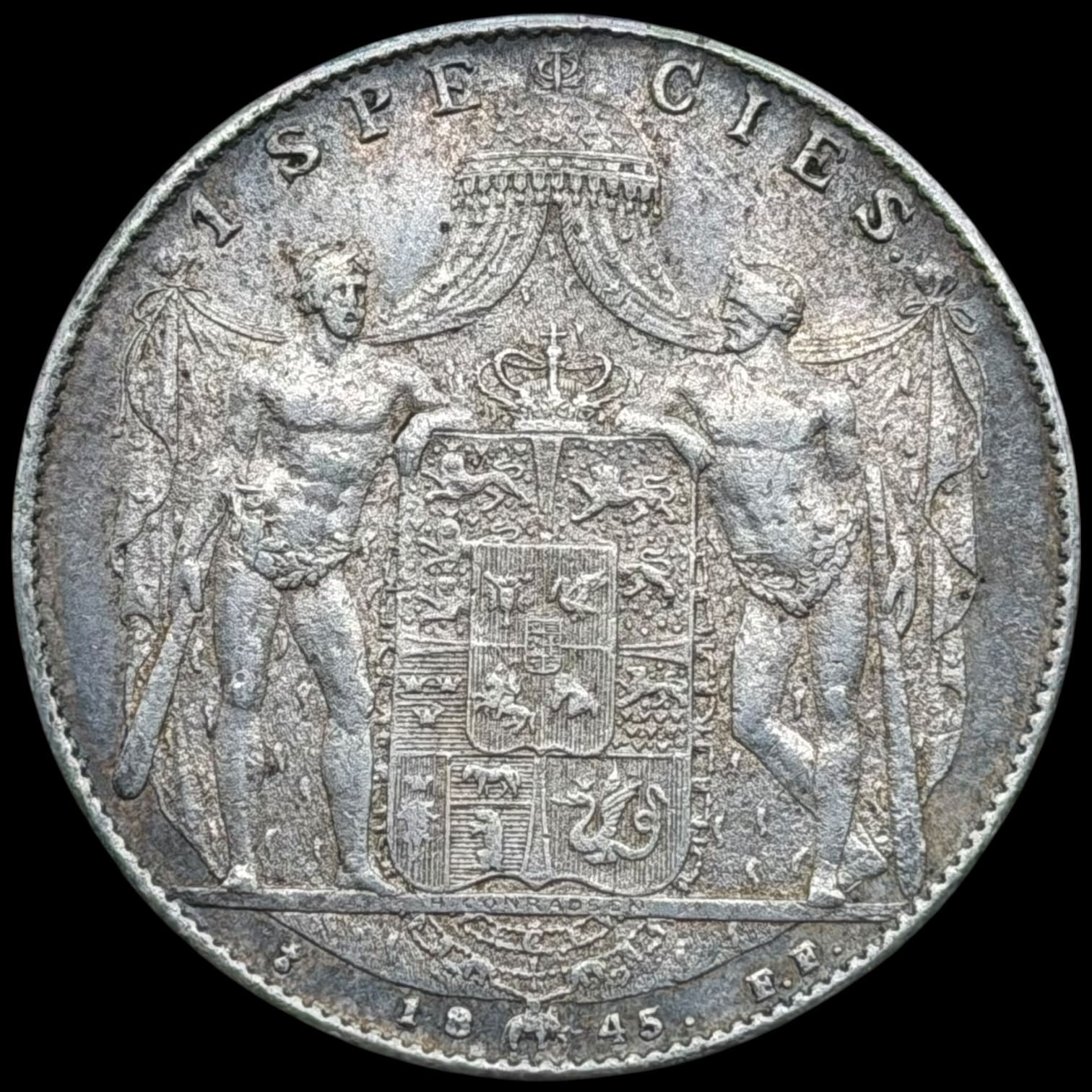 1845 FF, 1 speciedaler, Chr.VIII, Sieg 13.3, Hede 3C, Kva. 1+