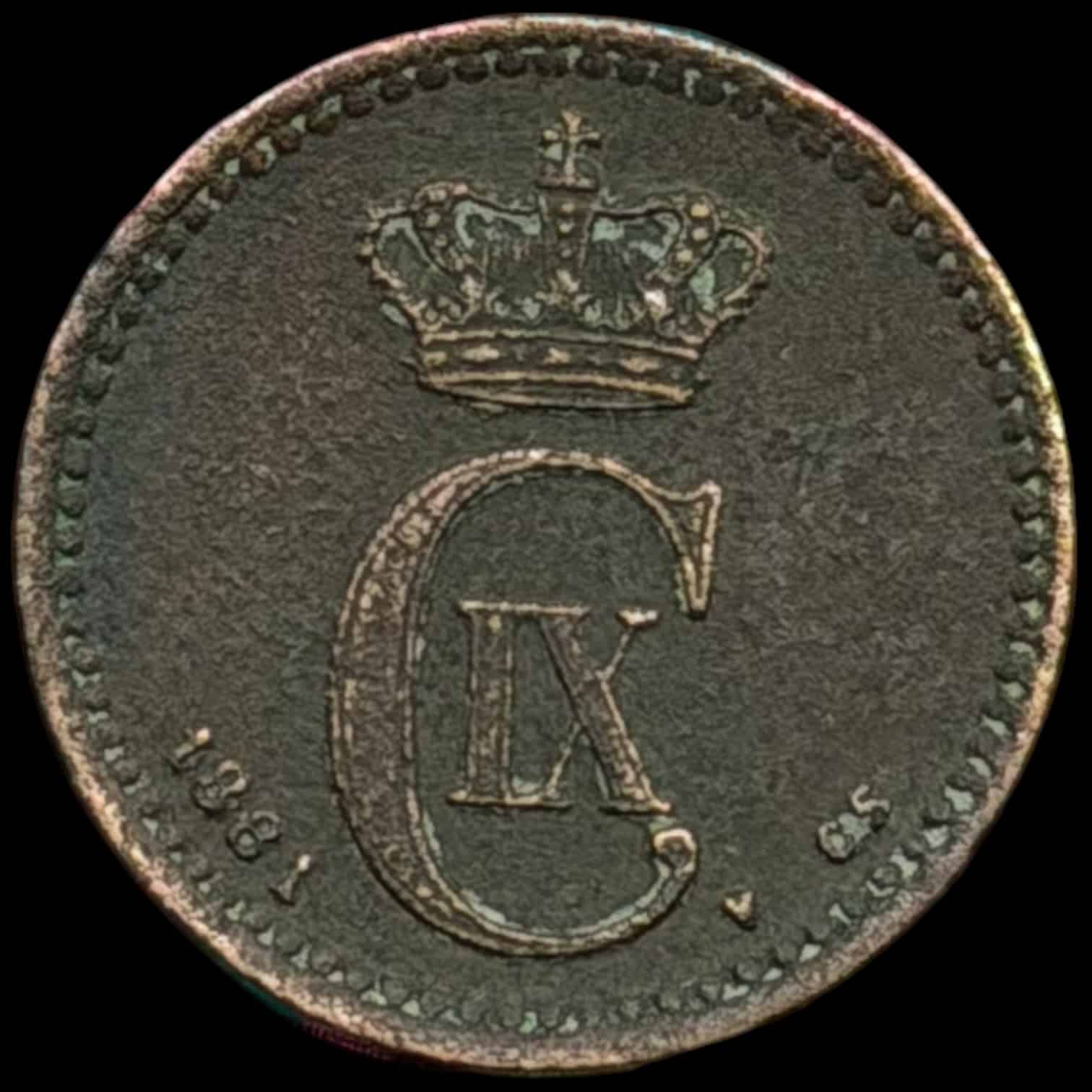 1881, 1 øre, Chr.IX, Sieg 1.1, Hede 19A, Kva. 1+ Korr.