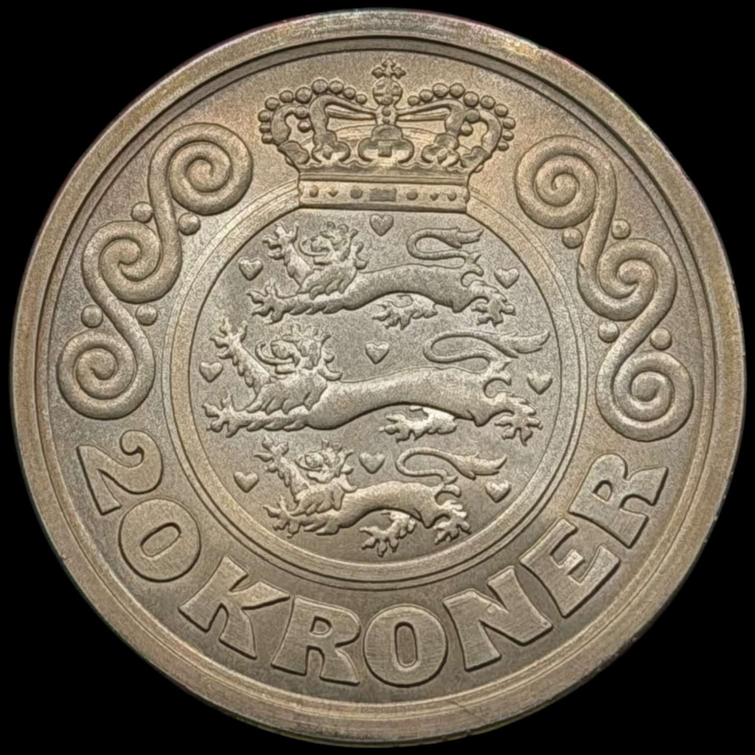 Prøvemønt, 20 krone 1986, GP 37a 12×4 riller indad, præget i 196 stk, Kva. 0-M - Image 2