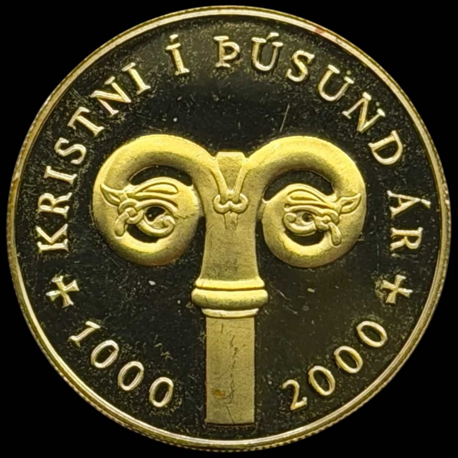 Island, 10000 Kronur 2000, 1000 året for Kristendommens indførelse på Island, Sieg 114, KM 36, 8.65 g 0.900 / 21.6 karat, Kva. Proof, Only minted in 3.000 - Image 2