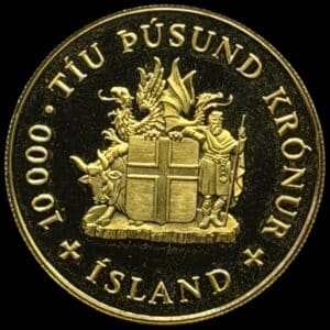 Island, 10000 Kronur 2000, 1000 året for Kristendommens indførelse på Island, Sieg 114, KM 36, 8.65 g 0.900 / 21.6 karat, Kva. Proof, Only minted in 3.000