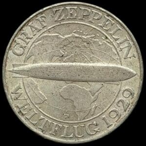Tyskland, 3 Reichsmark 1930 F, Graf Zeppelin, KM 67, Jaeger 342, AKS 86, Kva. 01