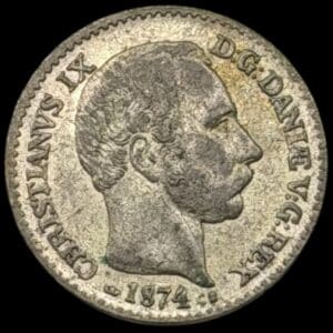 1874, 4 skilling, Chr.IX, Sieg 3.2, Hede 5B, Kva. 1+