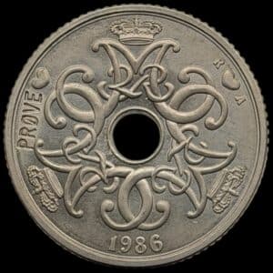 Prøvemønt, 5 krone 1986, GP 35b, præget i 212 stk, Kva. 0