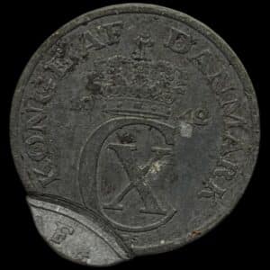 1942, 2 øre, Chr.X, Sieg 5.2, Hede 34, Kva. 01 "Fejlpræg" dobbelt slået