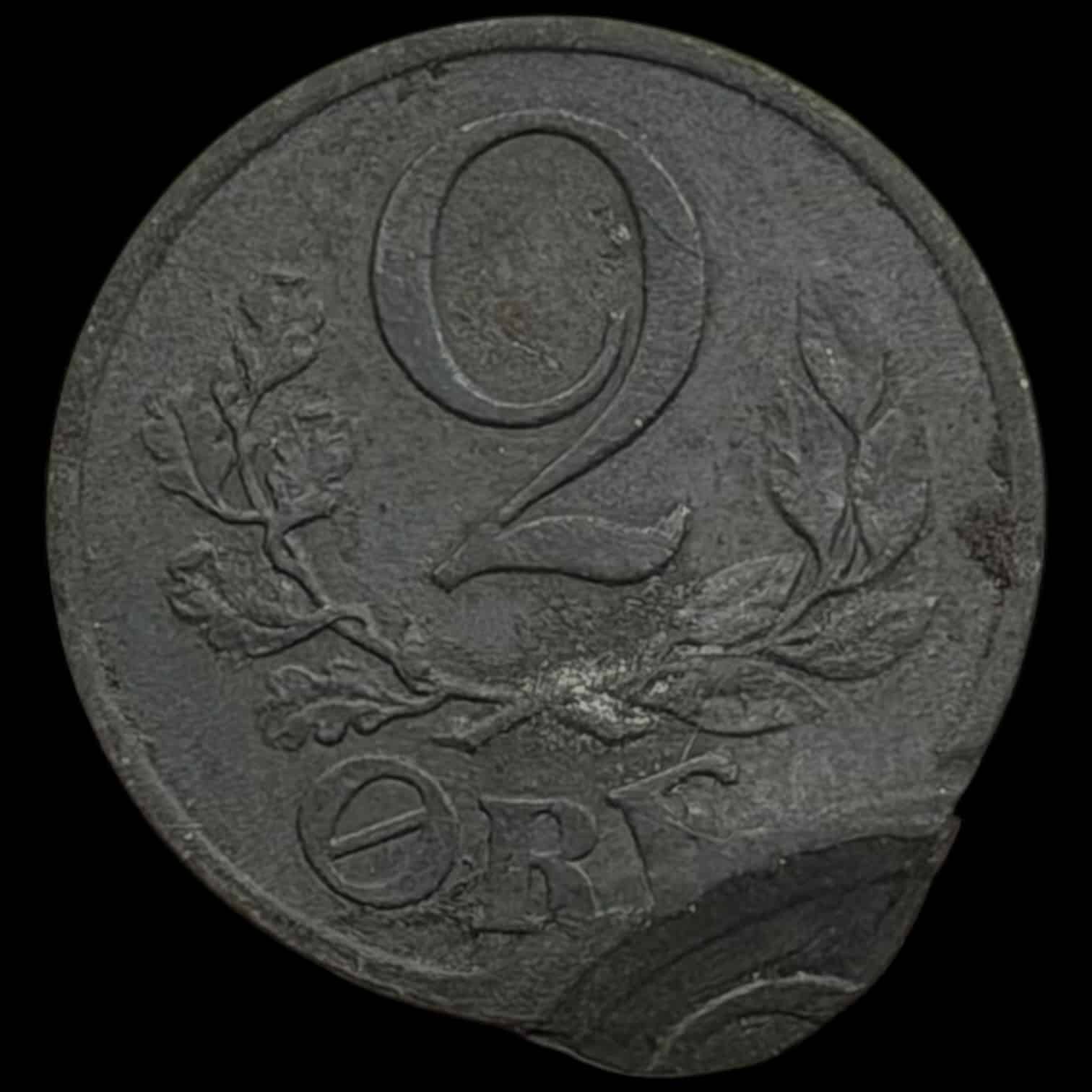 1942, 2 øre, Chr.X, Sieg 5.2, Hede 34, Kva. 01 "Fejlpræg" dobbelt slået - Image 2