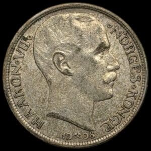 Norge, 1 krone 1908,Haakon VII, Sieg 59, NM 15B, Kva. 1+-01