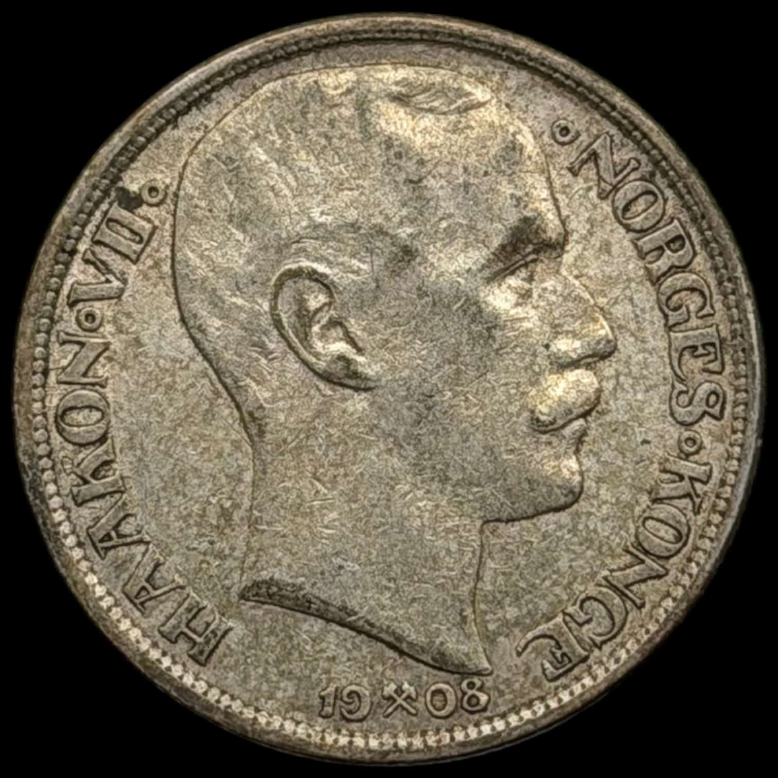 Norge, 1 krone 1908,Haakon VII, Sieg 59, NM 15B, Kva. 1+-01