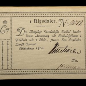 Grønland, 1 Rigsdaler 1804, Nr. 2072, Sieg 9, Pick A9, Kva. 0-01, Uhyre sjælden i denne fornemme kvalitet