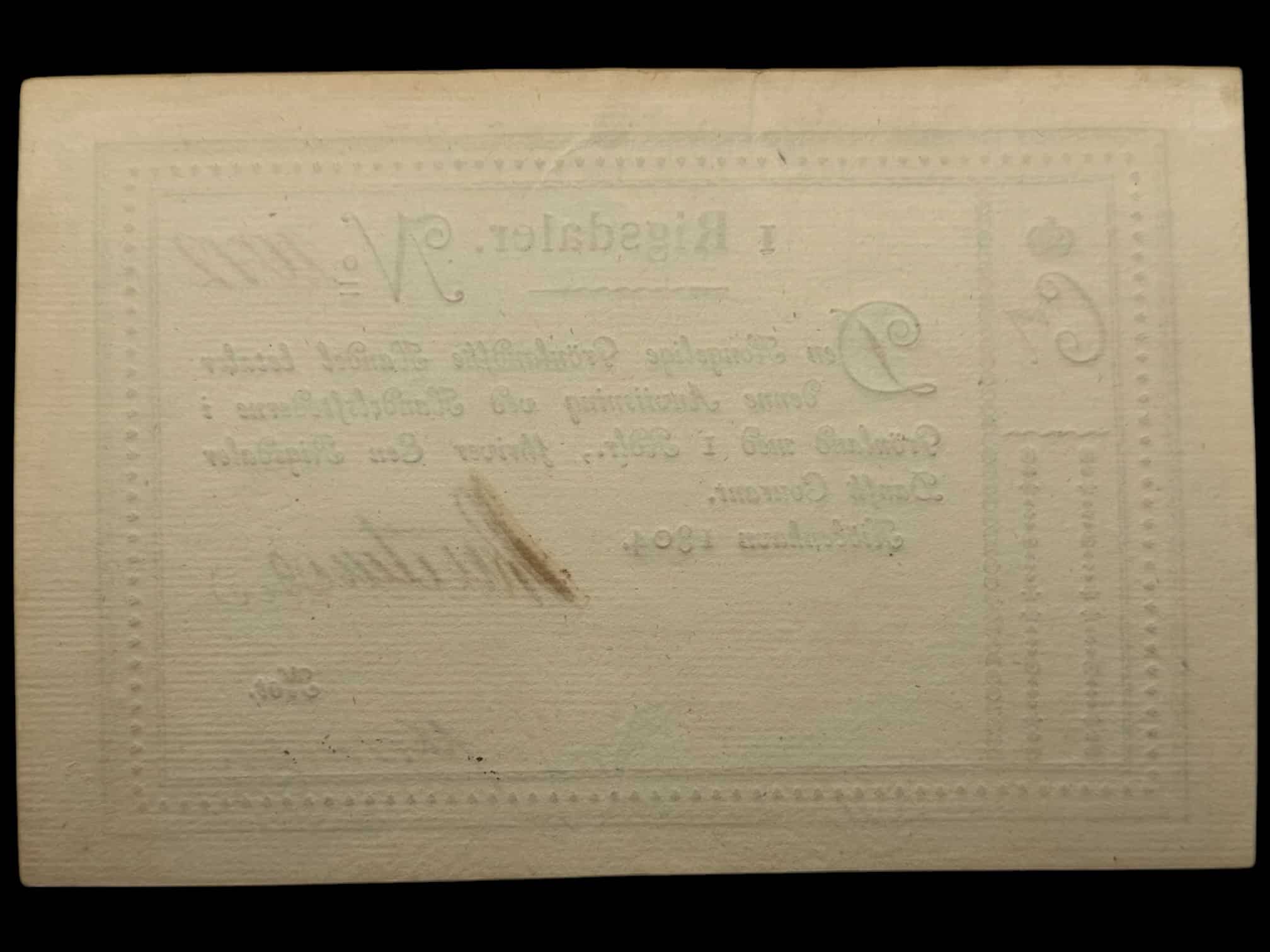 Grønland, 1 Rigsdaler 1804, Nr. 2072, Sieg 9, Pick A9, Kva. 0-01, Uhyre sjælden i denne fornemme kvalitet - Image 2