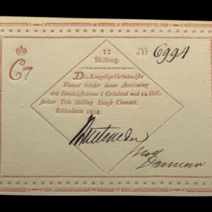 Grønland, 12 Skilling 1804, Nr. 6994, Sieg 6, Pick A6, Kva. 0-01, Uhyre sjælden i denne fornemme kvalitet