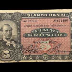 Island, 5 kronur 1904, Nr. 171886, Sieg 15, Pick 10, Kva. 1-1+